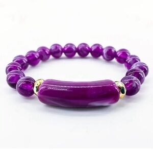 Handmade Marbled Beaded Bracelet in Purple New in Package
